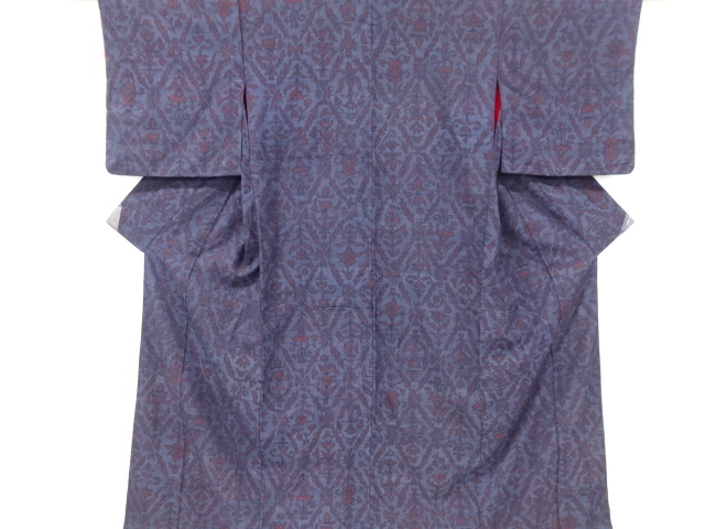 アンティーク　更紗模様織り出し手織り真綿小千谷紬着物